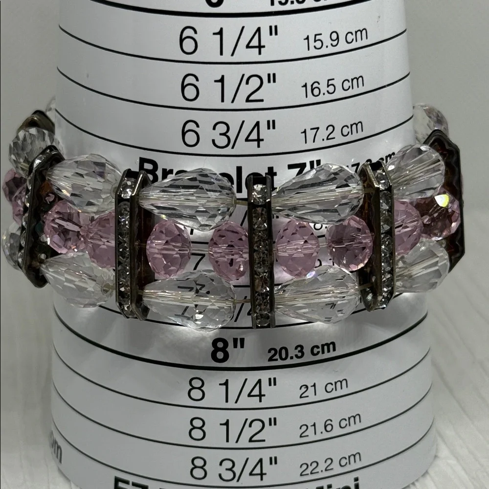 Beautiful Pink and Clear Crystal Stretch Bracelet rhinestone gun metal spacers